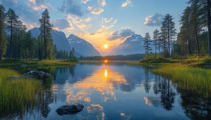 Lake Wallpaper: Scenic Mountain Landscape Reflection, Nature Desktop Background
