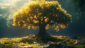 Golden Tree Wallpaper: Forest Landscape, Nature Scenery, 4K Background