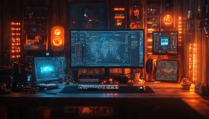 Cyberpunk Developer Setup Wallpaper, Coding Wallpaper, Technology Wallpaper 4K