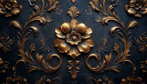 Golden Floral Pattern Wallpaper, Luxury Art, Textured Dark Background
