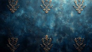 Elegant Blue and Gold Ornamental Art Wallpaper for Desktop, Laptop