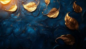 Luxury Golden Leaves Blue Texture Art Wallpaper for Desktop