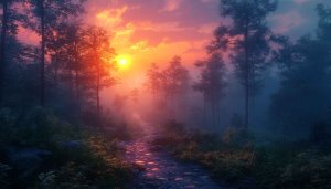 Sunset Forest Wallpaper: Enchanting Nature Scenery for Desktop, Laptop