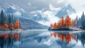 Mountain Lake wallpaper, Autumn Forest background, Nature Landscape desktop wallpaper