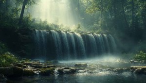 Waterfall Wallpaper: Nature Scenery for Desktop Background, Forest View