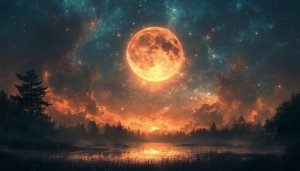 Full Moon Wallpaper: Night Sky, Lake, Landscape, 4k Wallpaper