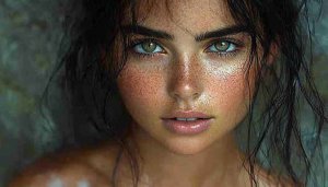 Beauty Portrait Wallpaper: Woman with Freckles, Aesthetic Face Close-Up