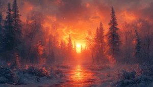 Winter Sunset Wallpaper, Snow Landscape Wallpaper, Aesthetic Winter Wallpaper