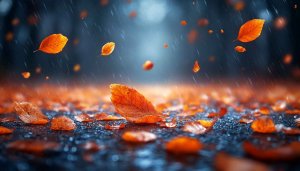 Autumn Rain Wallpaper: Falling Leaves, Wet Ground, 4k Wallpaper