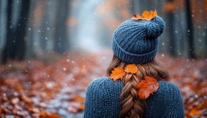 Autumn Wallpaper: Girl with Leaves in Hair, Fall Season