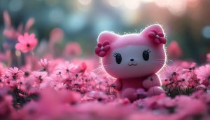 Cute Kitty Pink Flower Wallpaper for Desktop and Mobile