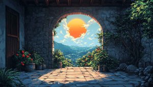 Pixel Art Landscape Wallpaper, Sunset Sky, Aesthetic Nature View