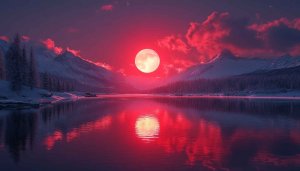 Red Moon Wallpaper: Lake, Mountain, Landscape, Nature 4K Wallpaper