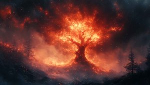 Burning Tree Wallpaper: Fantasy Fire Tree 4k Wallpaper