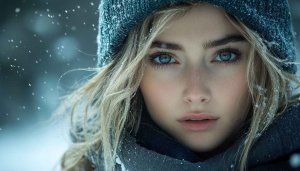 Winter Woman Wallpaper: Beautiful Blue Eyes Girl in Snowfall