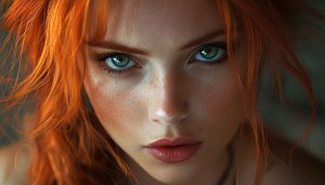 Redhead Woman Portrait Wallpaper, Green Eyes Aesthetic Background for Desktop