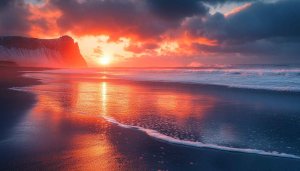 Scenic Beach Sunset Wallpaper: Nature Landscape, Ocean View, 4k Wallpaper