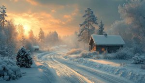 Winter Wallpaper: Snowy Landscape Cabin Wallpaper for Phone, Desktop Backgrounds