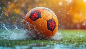 Soccer Ball Wallpaper: Rainy Day, Grass Field, 4K, HD