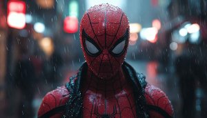Spider-Man Wallpaper: Rainy Night, Superhero Art, 4K, Desktop Backgrounds