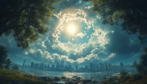 Cityscape Sky Wallpaper: Sun, Clouds, and Urban Views