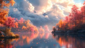 Autumn Lake Scenery Wallpaper, Mountain Reflections, Nature Desktop Backgrounds