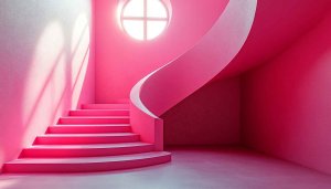 Pink Room Wallpaper: Aesthetic Architecture, Staircase Design, Modern Interior