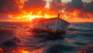 Sunset Boat Wallpaper: Ocean Scenery for Desktop and Mobile