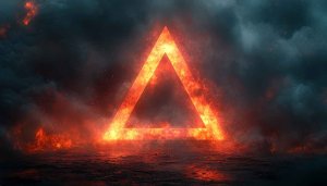 Fiery Triangle Wallpaper: Abstract, Dark Background, Flame, 4K Aesthetic