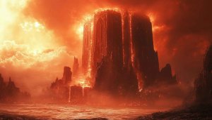 Hellscape Wallpaper: Fiery Castle 4k, Desktop Backgrounds, Fantasy Art