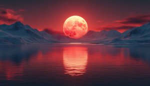 Blood Moon Wallpaper: Scenic Mountain and Lake Scenery - 4k
