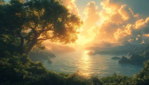 Scenic Sunset Lake Wallpaper for Desktop and Phone in 4k