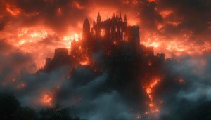 Burning Castle Wallpaper, Fantasy Landscape Wallpaper, Dark Castle Aesthetic