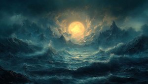 Ocean Moon Wallpaper: Fantasy Landscape, High-Resolution Desktop Backgrounds, 4K