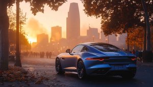 Jaguar Car Wallpaper: Cityscape Sunset 4K Wallpaper For Desktop
