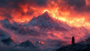 Epic Mountain Fire Wallpaper, Fantasy Scenery 4K, Desktop Background