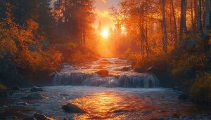 Autumn River Wallpaper: Nature Landscape Scenery for Desktop Background
