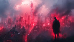 Cityscape Wallpaper: Red Urban Landscape Artwork for Desktop Background