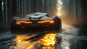 McLaren Car Wallpaper: Sports Car in Rain, Forest Background