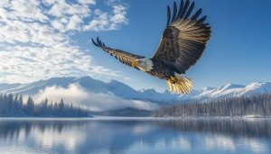 Eagle Wallpaper: Majestic Bird Flying Over Scenic Landscape - 4K