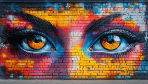 Eyes Graffiti Wallpaper, Colorful Wall Art Wallpaper for Desktop