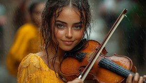 Violin Girl Wallpaper, Musical instrument Wallpaper, Portrait Wallpaper, 4k Wallpaper