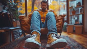 Relaxing Man Wallpaper: Stylish Outfit, Modern Home Aesthetic for Desktop