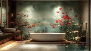 Floral Bathroom Wallpaper: Artistic, Aesthetic, 4K, Desktop, Laptop Backgrounds