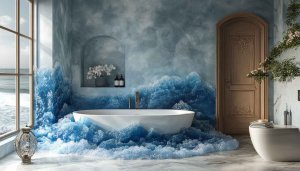 Ocean Wave Bathroom Wallpaper, Sea View Wallpaper, Modern Home Decor