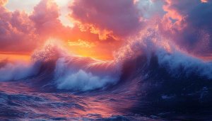 Ocean Wave Wallpaper at Sunset, Sea Wallpaper, Nature Wallpaper