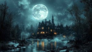 Haunted House Wallpaper, Halloween Wallpaper, Spooky Night Wallpaper, 4K Wallpaper