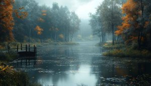 Autumn Forest Wallpaper: Misty Lake, Trees, Peaceful Nature Scenery