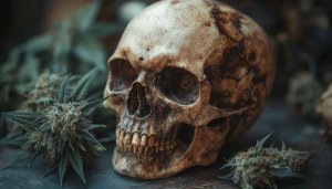 Skull Wallpaper: Cannabis Bud Aesthetic, Dark Theme 4K Wallpaper