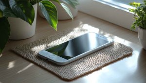 Smartphone Wallpaper: White Phone with Plant Reflection for Desktop